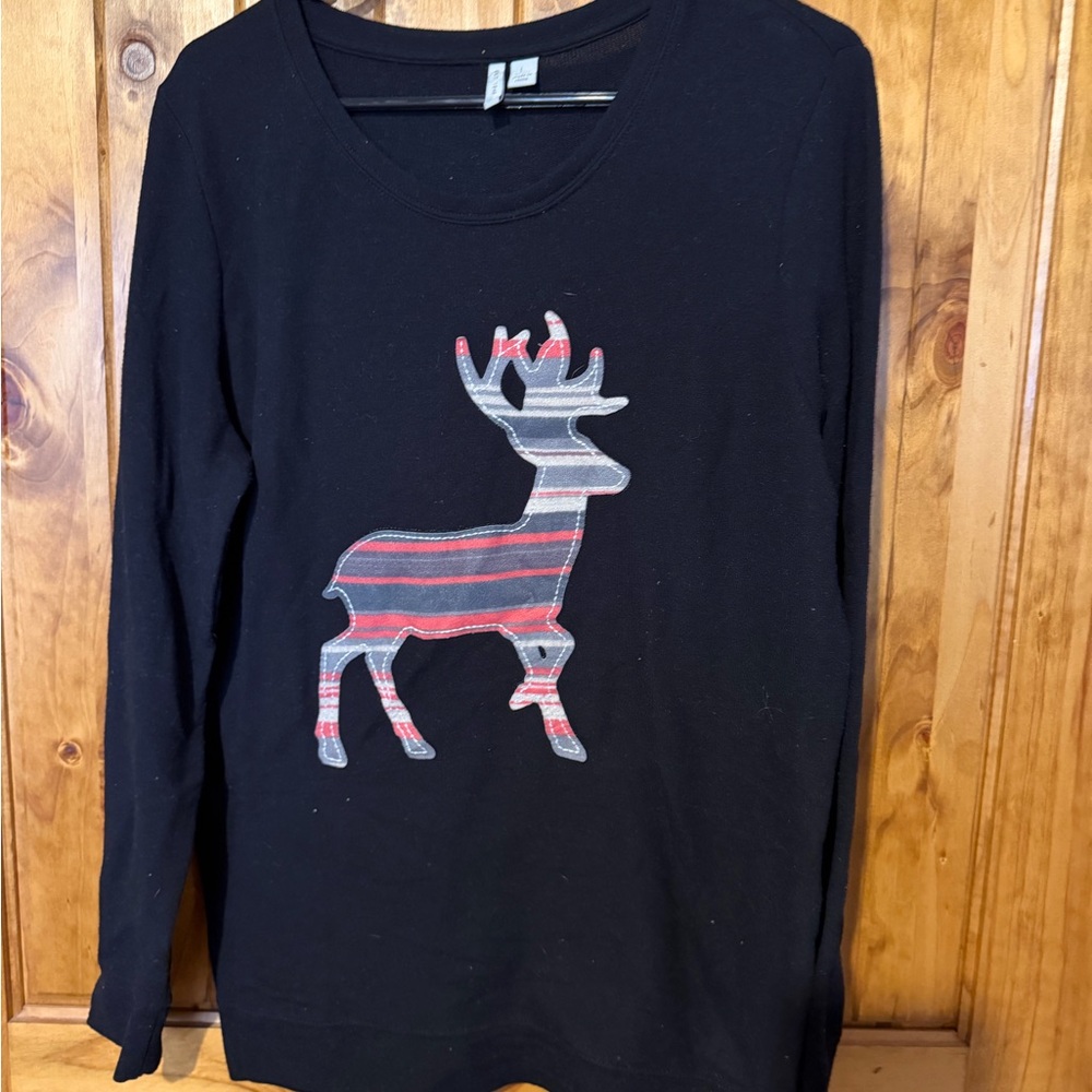 Cato Black Sweater with Striped Reindeer Design